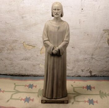 Large Church Chapel Statue Jesus Christ Tied Hands Heavy Plaster Signed HTF 32"