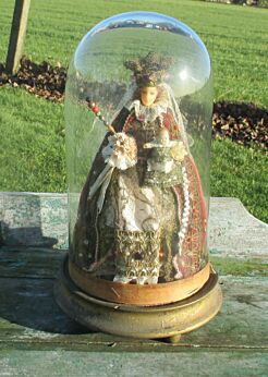 Antique Victorian Round Dome Globe Stunning Virgin Mary Child Wax Luxurious WOW