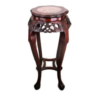 Tall Carved Wood Marble Top Rosewood Plant Stand Round Side Table Chinese 36.6"