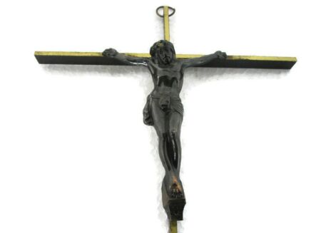 Small Brass Hanging Crucifix Jesus Christ Cross Vintage Corpus Christi Lovely 9.25"