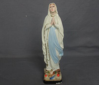French Statue Virgin Mary Notre Dame de Lourdes Madonna Plaster 9.84"