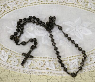 Vintage Rosary Silver Colored Beads Catholic Necklace Chain hanging Priest Nun