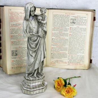 Vintage Statue Virgin Mary Our Lady Madonna Infant Child Stone Look Plaster