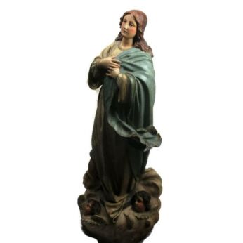 XL Church Antique 19th C plaster Statue Virgin Mary Angels Glass Eyes Exquisite