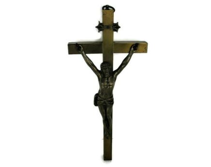Completely Brass Crucifix Cross Wall hanging Jesus Christ 23.62" Modernist