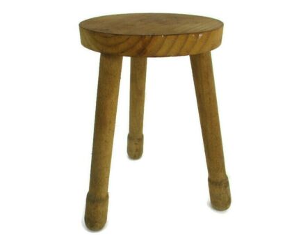 Vintage Hand Carved wood Tripod Milking Stool Pedestal Table Pedestal Country