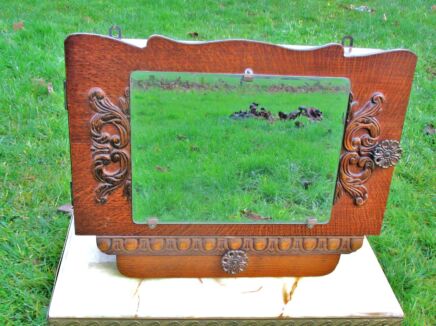 Vintage Medicine Wooden Bathroom Cabinet beveled Glass Mirror Drawer Apothecary