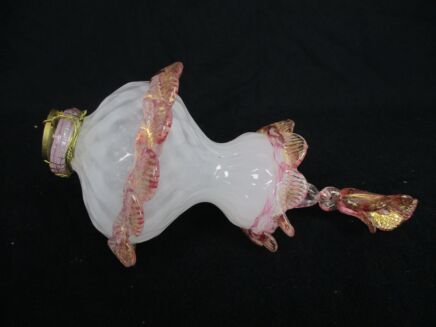 Venetian Murano Chandelier Part White Pink Spindle Italian Art Glass Reclaimed