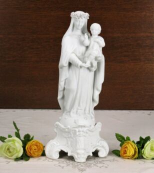 Gorgeous Antique 1900 Vieux Paris Porcelain Statue Virgin Mary Garland 12.2"