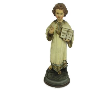 Statue Infant Jesus Santo Nino Plaster French 1900 Neo gothic Si vous M'aimez... Collector Gorgeous WOW Antique