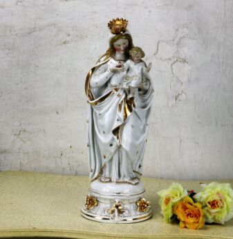 Majestic Antique 1900 Vieux Paris Porcelain Statue Virgin Mary Madonna 14.96"