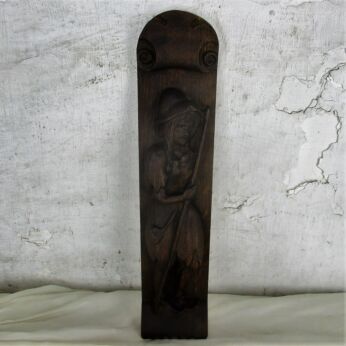 Hand Carved Wood Wall hanging Art Panel Bas Relief Shepherd Girl with Staff