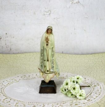 Vintage Miniature Mini Statue Our Lady Fatima Portugal Resin Doves HTF Sweet