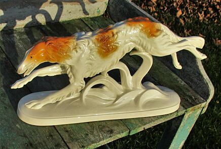 Porcelain Figurine Greyhound art Deco Hertwig & Co Katzhutte DDR Germany Marked