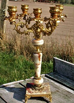 Onyx Marble Antique Vintage Brass Ornate 5 Arm Candle Holder Candelabra