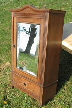 Antique French Wooden Medicine Wall Cabinet Beveled Glass mirror Apothecary