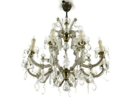 Chandelier 10 Arms Lights Brass Christal Prisms Hollywood Regency Marie therese