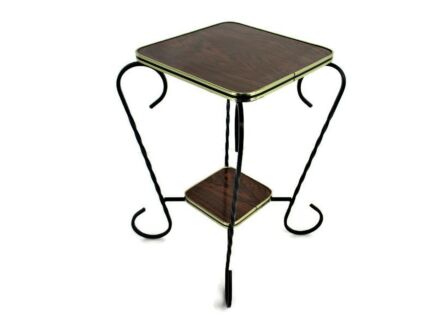 Two tier Pedestal Table Plant Stand Side Table Mid Century Modern Modernist Wrought Iron  Funky Retro