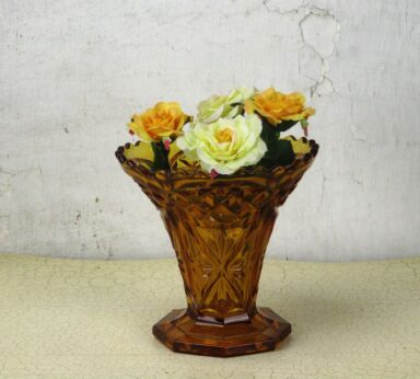 Amber Art Deco Frog Vase Flower Holder Pique-fleurs Luxval Val St Lambert