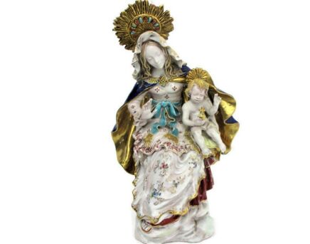 Statue Sitting Virgin Mary Madonna Infant Jesus Christ Pattarino House Signed S. Marchi Italy Terracotta Gorgeous