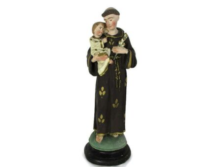 Antique Neo Gothic Saint Anthony Padua Infant Child Statue Figurine Finder Lost Articles Plaster 17.32"
