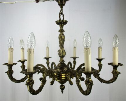 French Rococo Embossed Ornate Chandelier 8 Arms Lights Hollywood regency