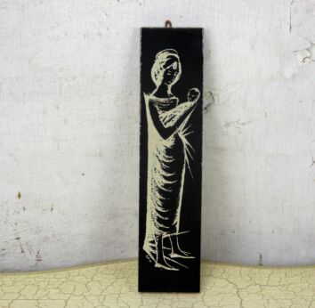 Small Modernist Ceramic Black Tile Wall Hanging Mother and child Mettlach
