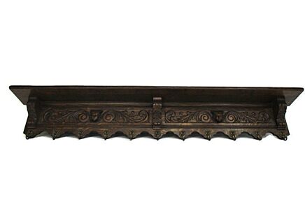 XL Hand Carved Wood Oak Coat Hat Kitchen Hallway Rack Breughel Figurines Gorgeous