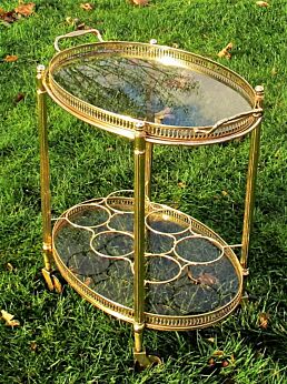 Bar Cocktail Entertainment Cart Trolley Brass Glass Serving Hollywood Regency