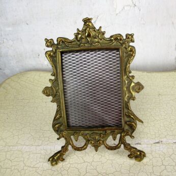 Rococo Vintage French Standing Brass Embossed Oval picture frame Ornate 9.44"
