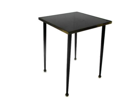 Vintage Small Side Coffee Table Plant stand Modernist Mid Century Smoked Glass Top Funky Brass Legs
