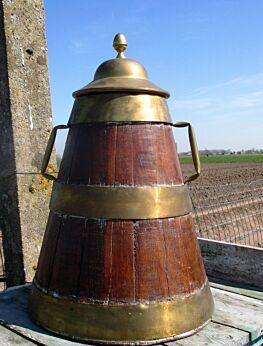 Antique Large Milk jar Wood Brass Barrel Can Decorative Primitive