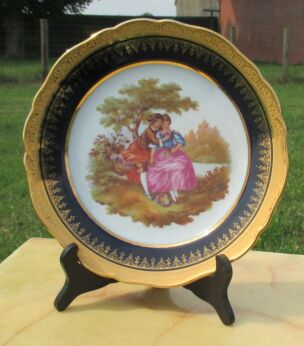 Limoges France Collectible Plate Gold Gilded W/ Stand Signed Fragonard 9.65"