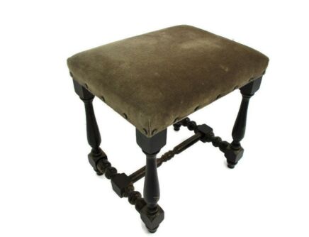 Vintage Stool Ottoman Footstool Edwardian Style Wood Fabric