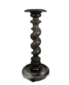 XL Hand Carved Wood Barley Twist Pedestal Display Side Table Plant Stand 34.25"