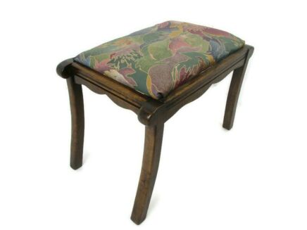 Vintage Footstool Ottoman White Wooden Legs Fabric Barn country style Funky