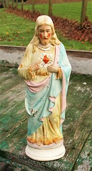 Small Antique Jesus Christ Figurine Sacred Heart statuette Porcelain 8.27"