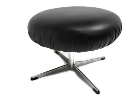 Funky Mid Century Modern Black Faux Leather Chrome Legs Stool Ottoman Footstool Piano Stool Footrest
