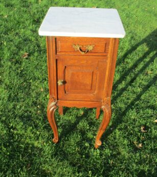 Carved wood Nightstand White Marble Top Cabinet End Table Drawer Louis XV