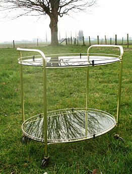 Vintage Mid Century Retro Smoked Glass Brass Coctail Bar Cart Trolley