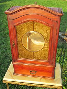 Antique French Wall Cabinet Beveled Leaded Glass mirror Yellow Bubbled glass