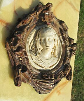Vintage Virgin Mary Plaster Chalk wall Plaque Angel Ave Maria Ornate