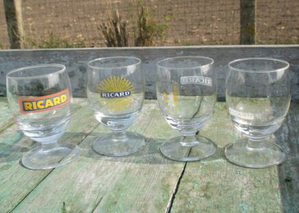 Set of 4 different Ricard Glasses Collector France French Authentic