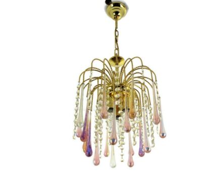 Wedding Chandelier Teardrop Beaded 3 Lights Crystal Prisms Colored Art Glass