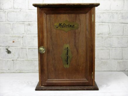 Vintage Wooden small Medicine Wall Cabinet Apothecary wall Brass Plaques Snake