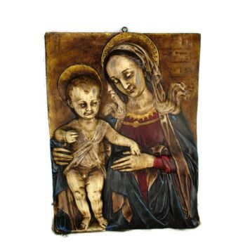 Large Wall Panel Bas Relief Tableaux Plaque Virgin Mary Infant Child Plaster WOW