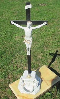Antique XL Porcelain Crucifix Christ Holy Water Font Church Altar Stunning 33.07