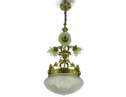 Art Nouveau Chandelier French Bronze Doré Flower Sconces Ornate 4 Lights WOW