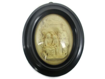 Antique Oval Ornate Wooden Frame  Convex Glass Dome Jesus Christ a a Child teaching in the temple