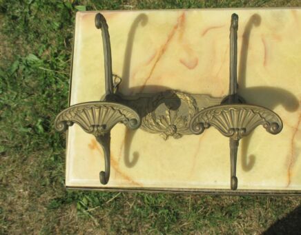 Antique Wall Mounted Ornate Brass Coat kitchen bathroom rack Shells French